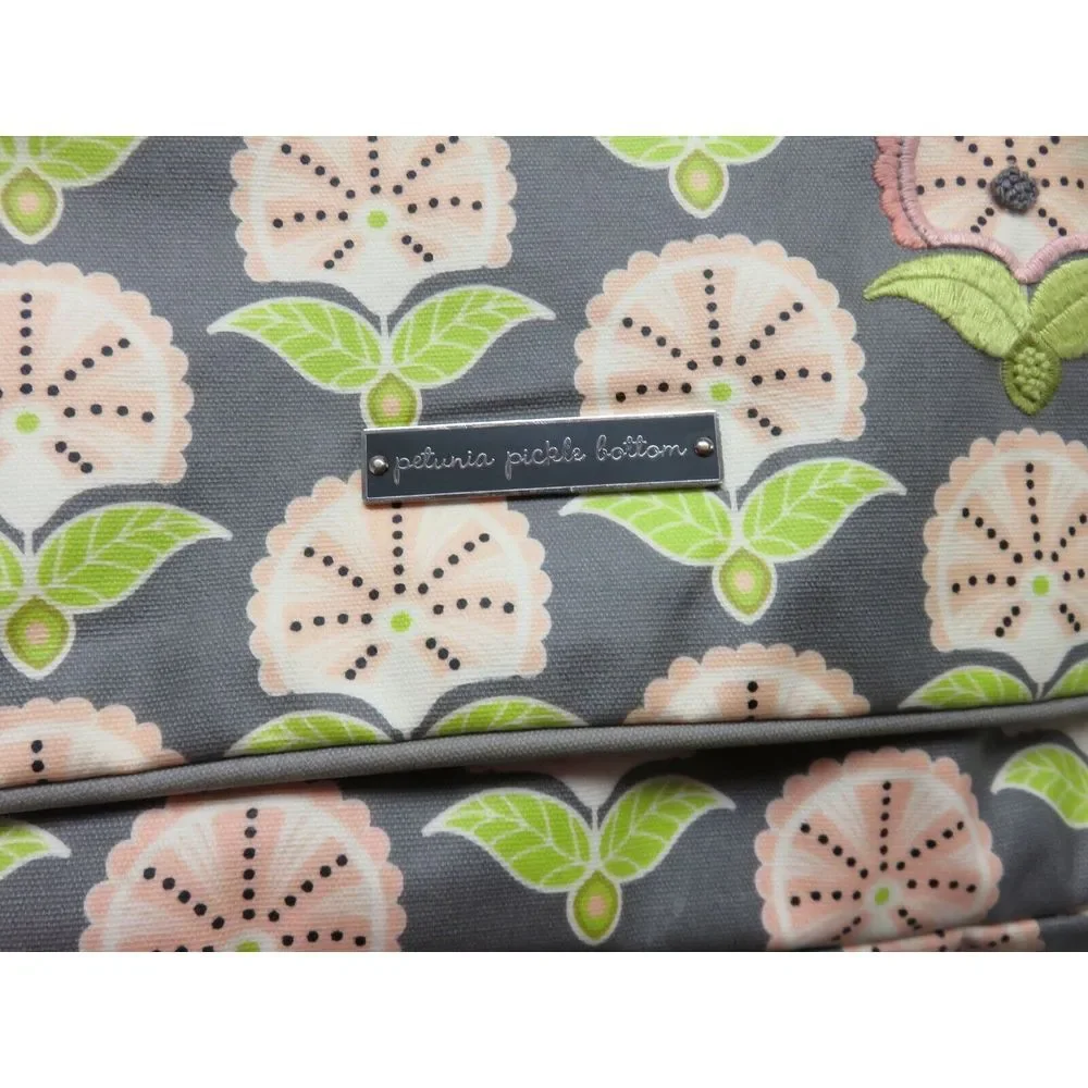 Petunia Pickle‎ Bottom Diaper Bag Baby Bag Tote Green Pink Floral Embroidered